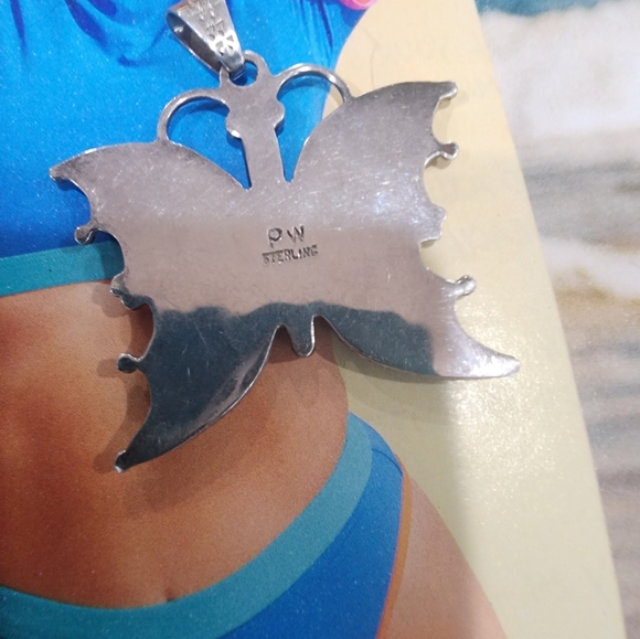 Butterfly Pendant ~STERLING SILVER AND OPAL INLAY🪽Native-Made - Picture 11 of 17